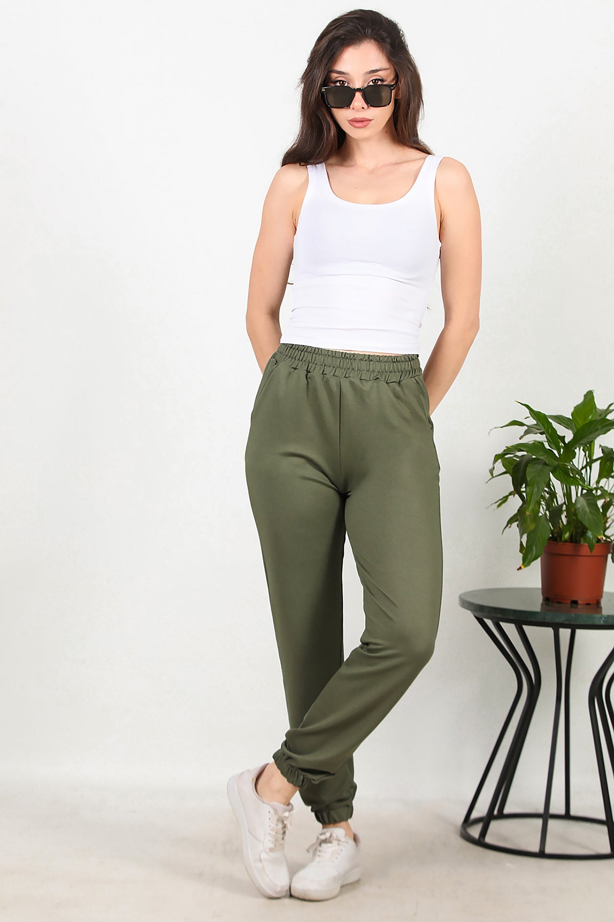 Kadın Bel Paça Lastikli Eşofman Haki