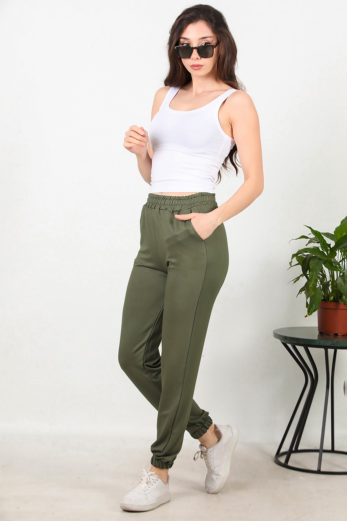 Kadın Bel Paça Lastikli Eşofman Haki
