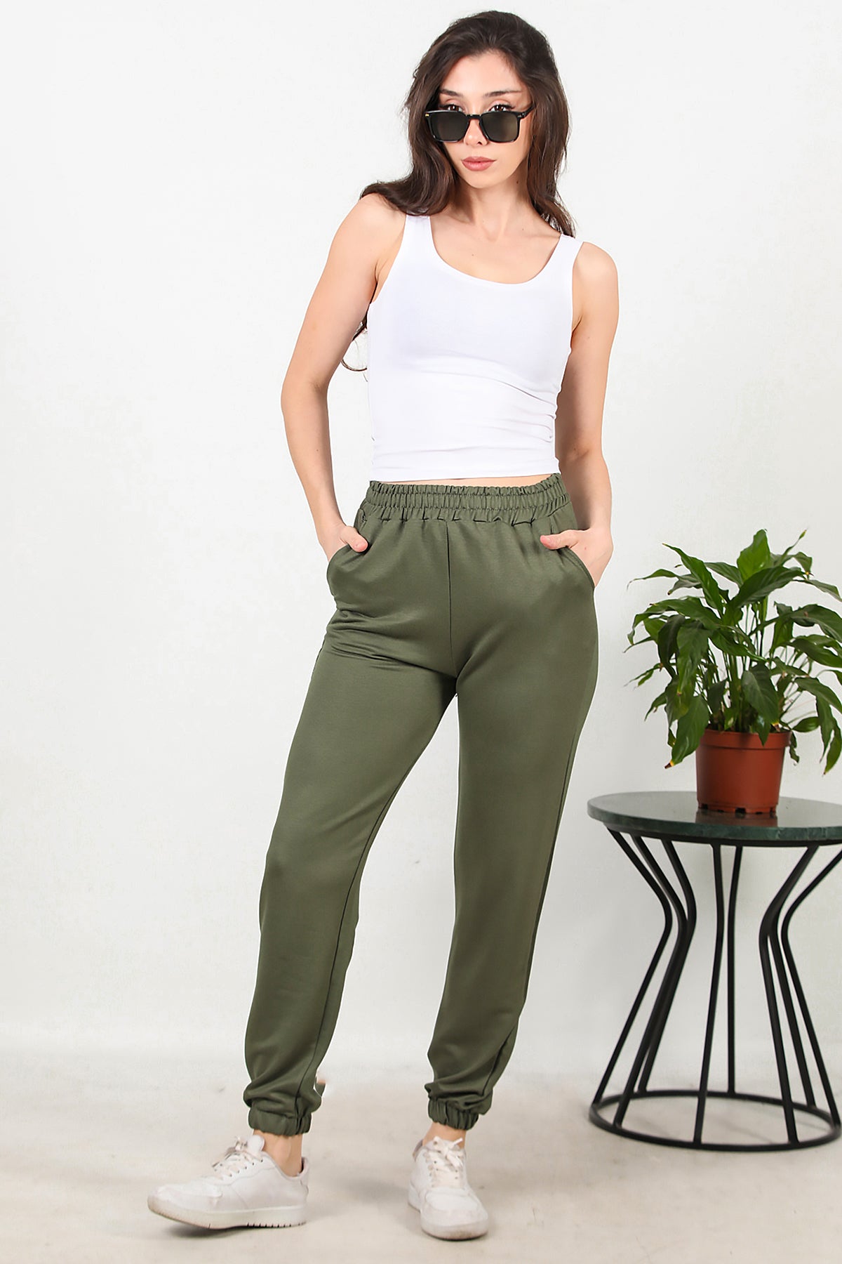 Kadın Bel Paça Lastikli Eşofman Haki