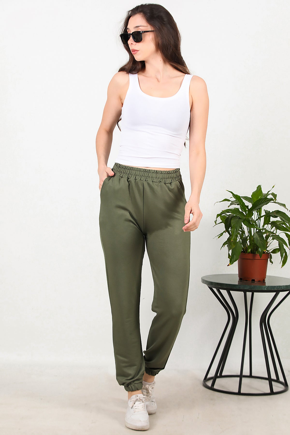 Kadın Bel Paça Lastikli Eşofman Haki