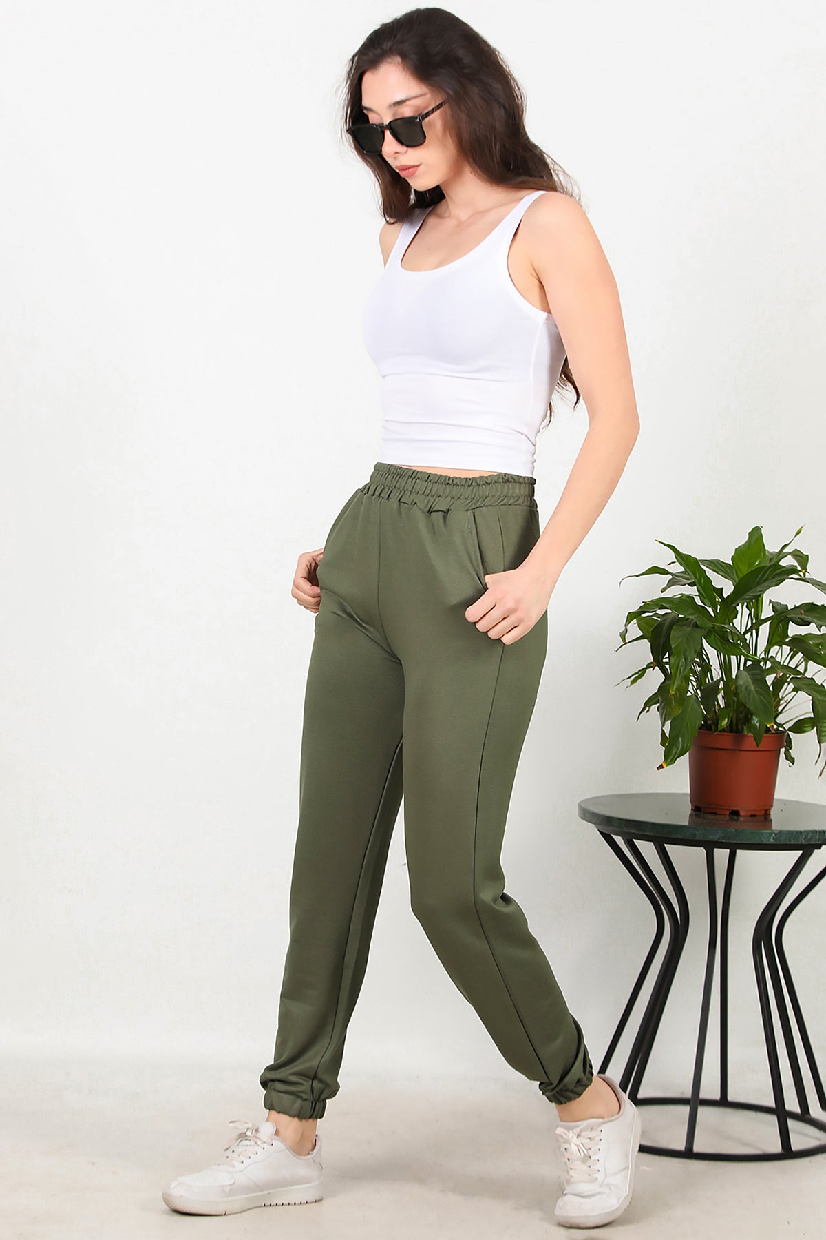 Kadın Bel Paça Lastikli Eşofman Haki