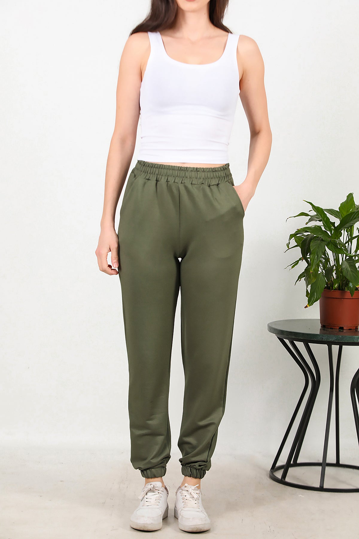Kadın Bel Paça Lastikli Eşofman Haki