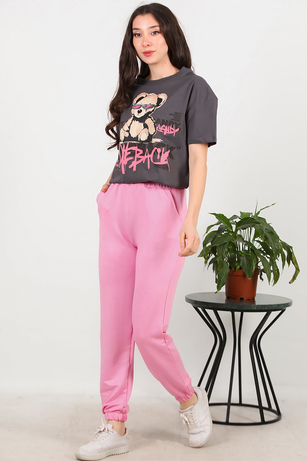 Kadın Bel Paça Lastikli Eşofman Pembe