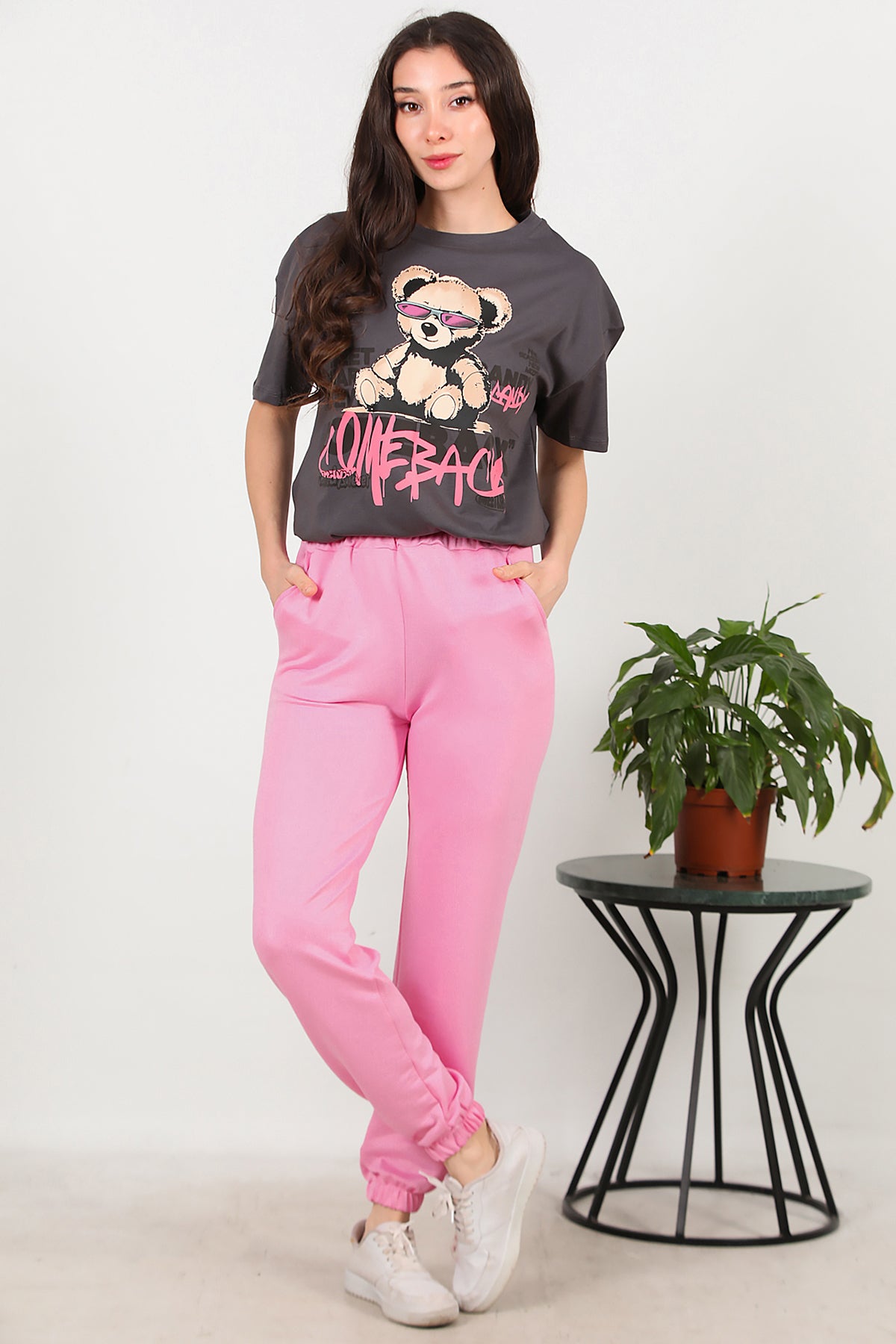 Kadın Bel Paça Lastikli Eşofman Pembe