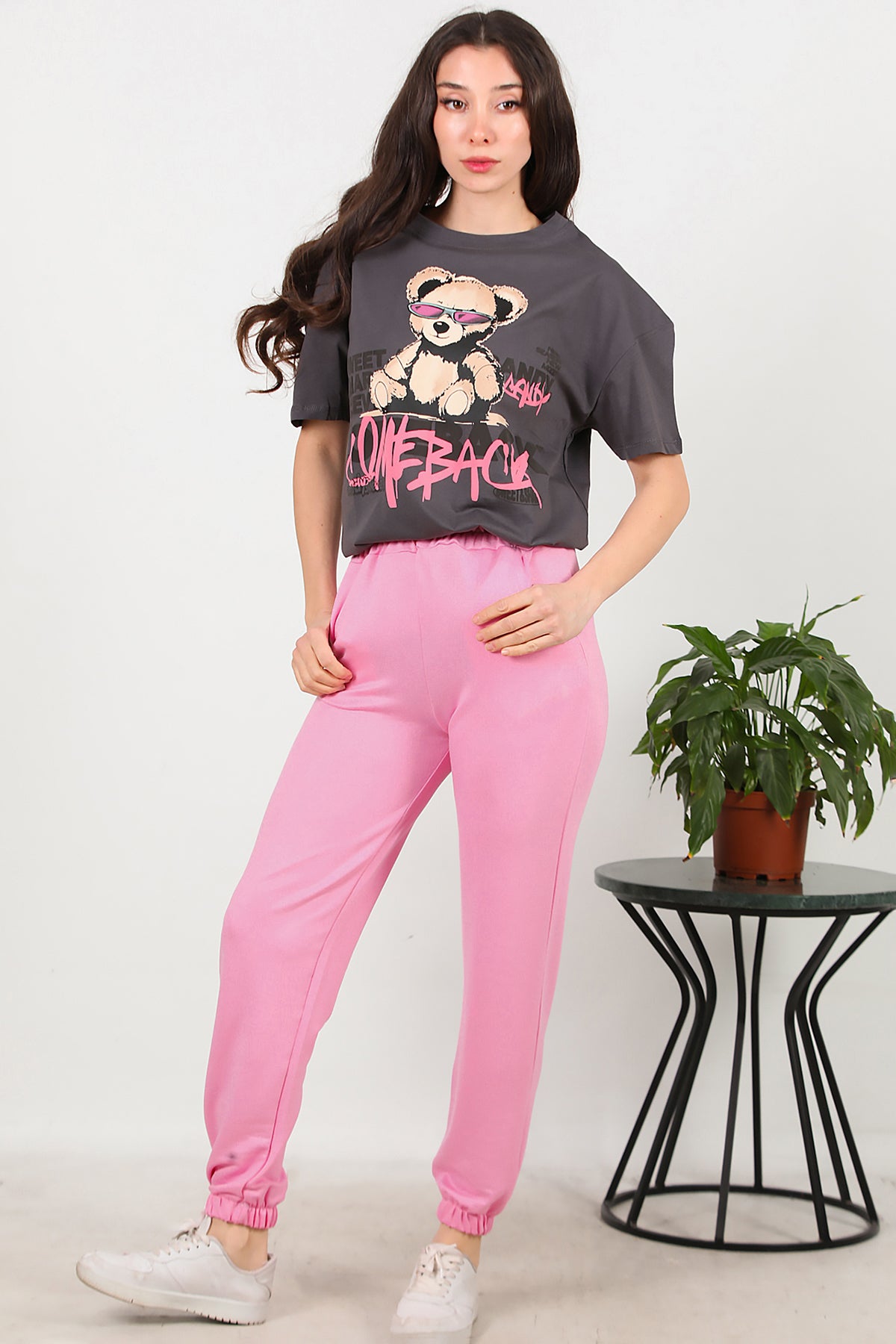 Kadın Bel Paça Lastikli Eşofman Pembe