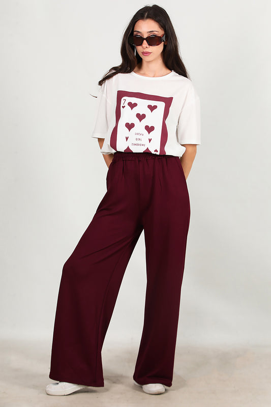 Kadın Bol Paça Cepli Eşofman Bordo