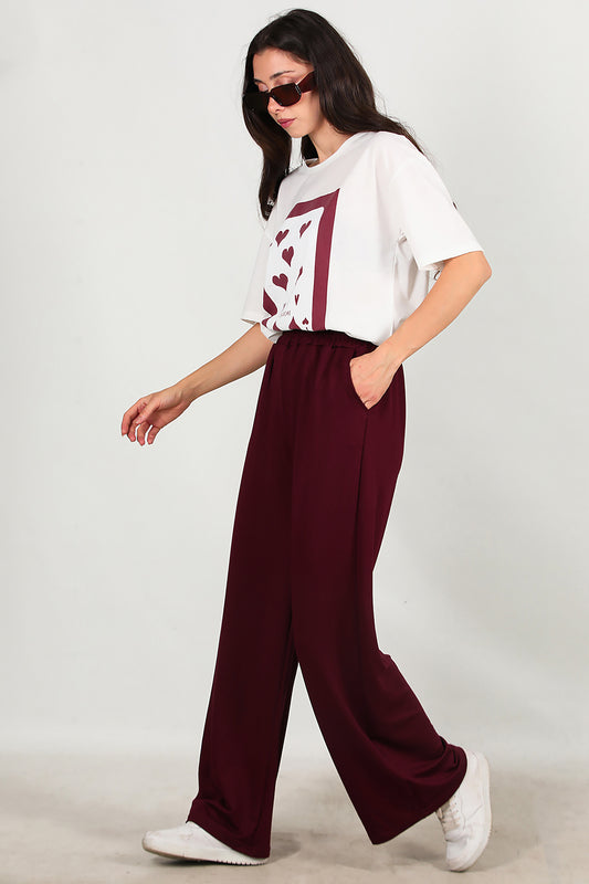 Kadın Bol Paça Cepli Eşofman Bordo