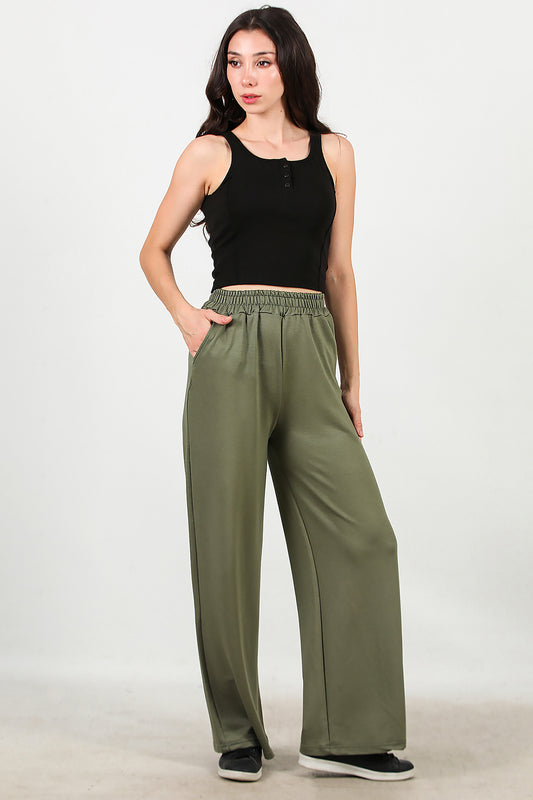 Kadın Bol Paça Cepli Eşofman Haki