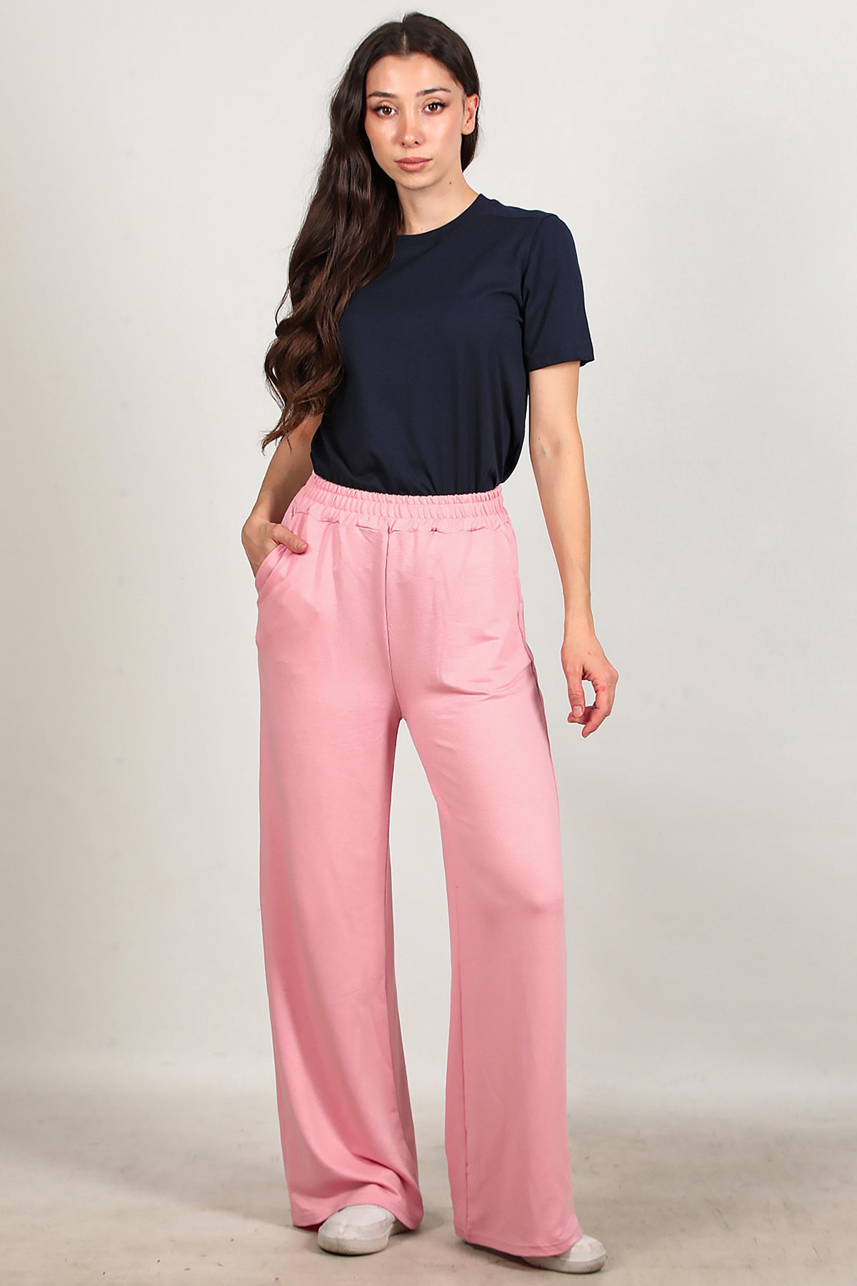 Kadın Bol Paça Cepli Eşofman Pudra