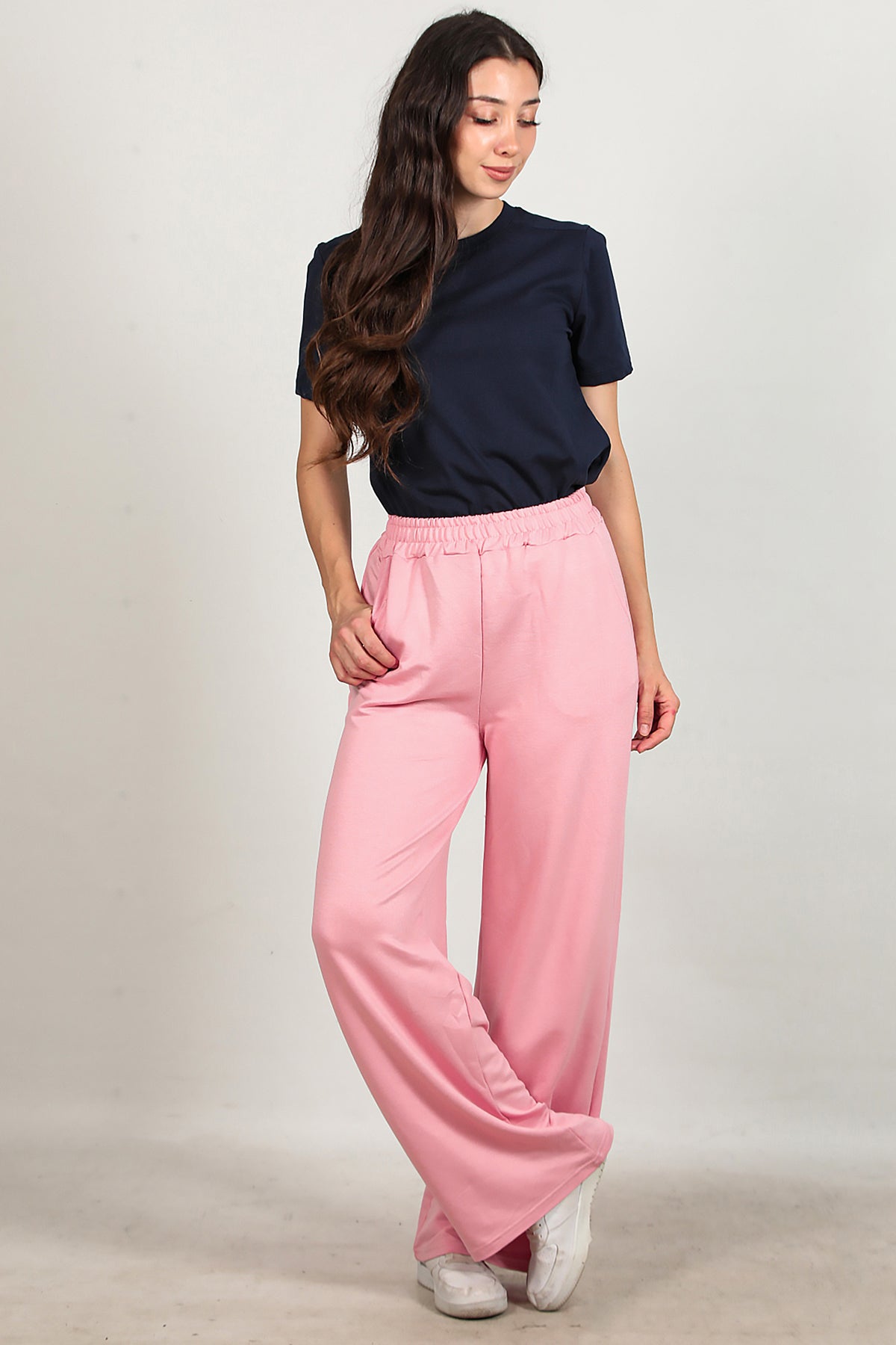 Kadın Bol Paça Cepli Eşofman Pudra