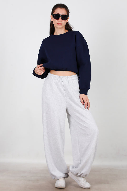 Kadın Cepli Paça Lastikli Eşofman Gri