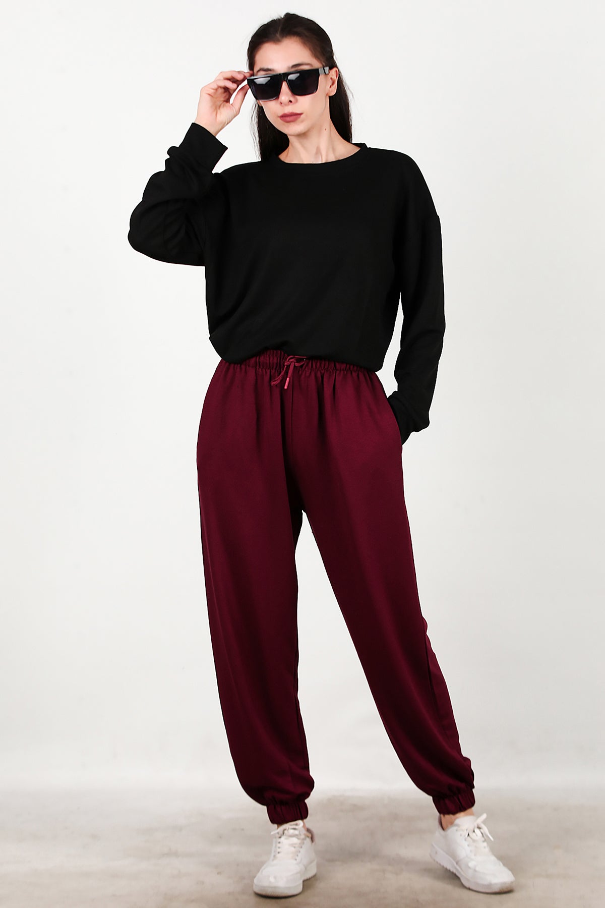 Kadın Paça Lastikli Oversize Eşofman Bordo