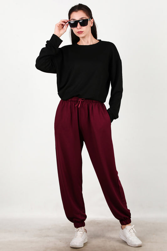Kadın Paça Lastikli Oversize Eşofman Bordo