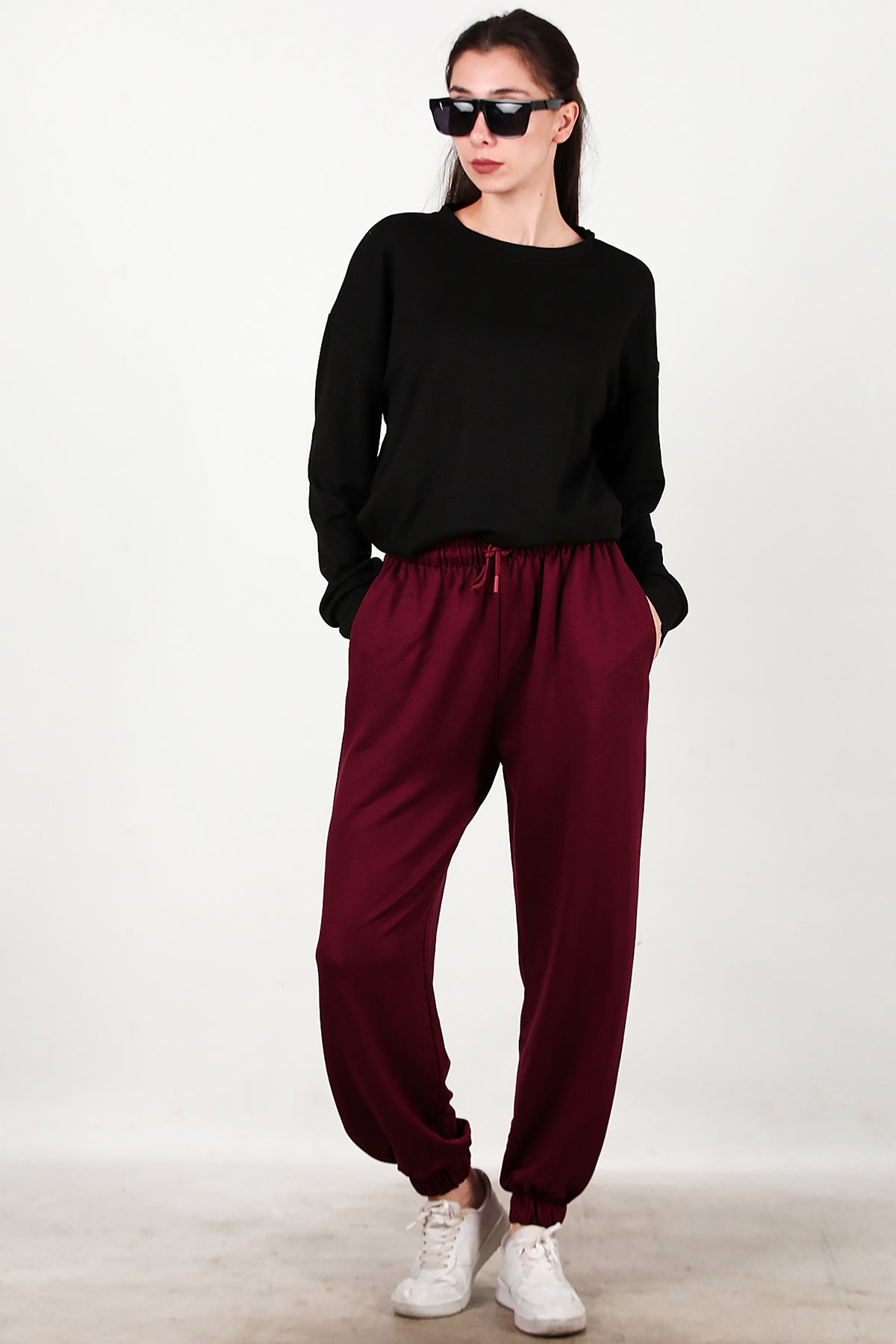 Kadın Paça Lastikli Oversize Eşofman Bordo