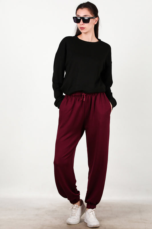 Kadın Paça Lastikli Oversize Eşofman Bordo