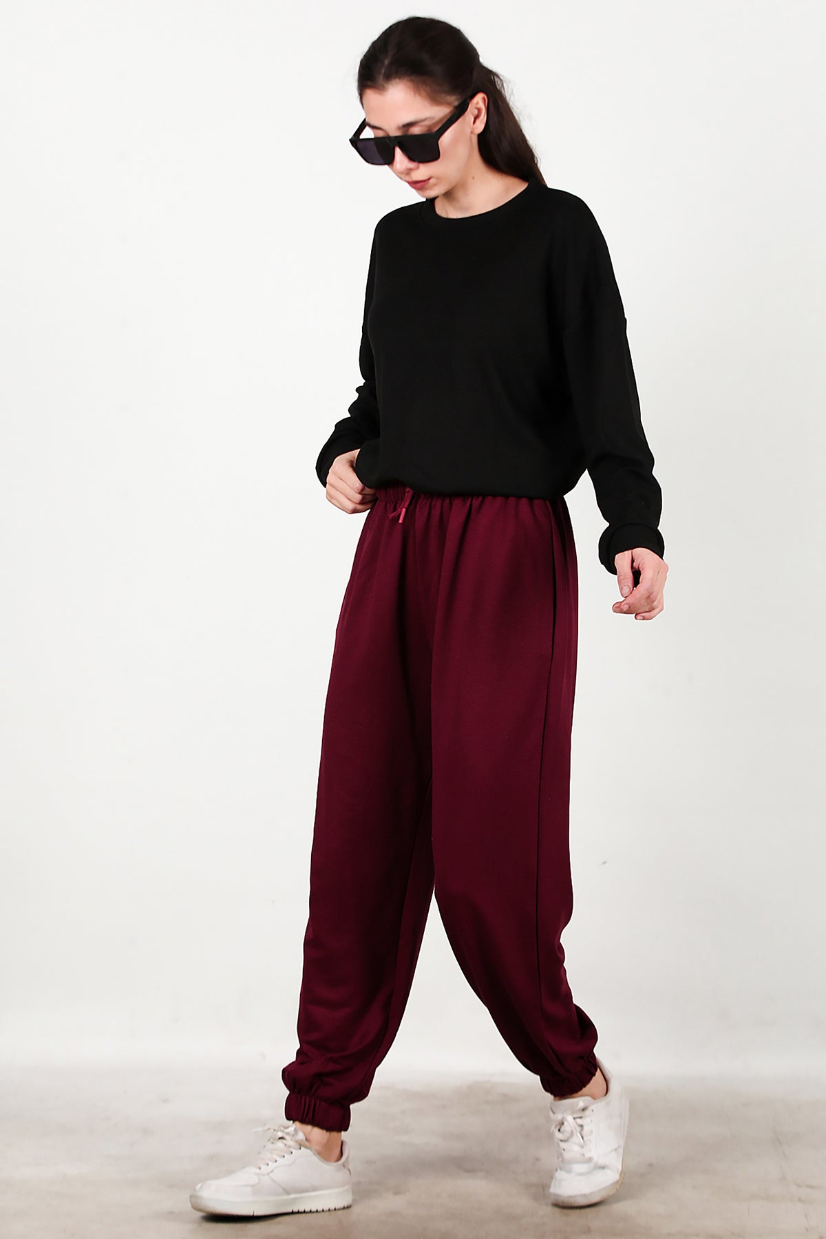 Kadın Paça Lastikli Oversize Eşofman Bordo
