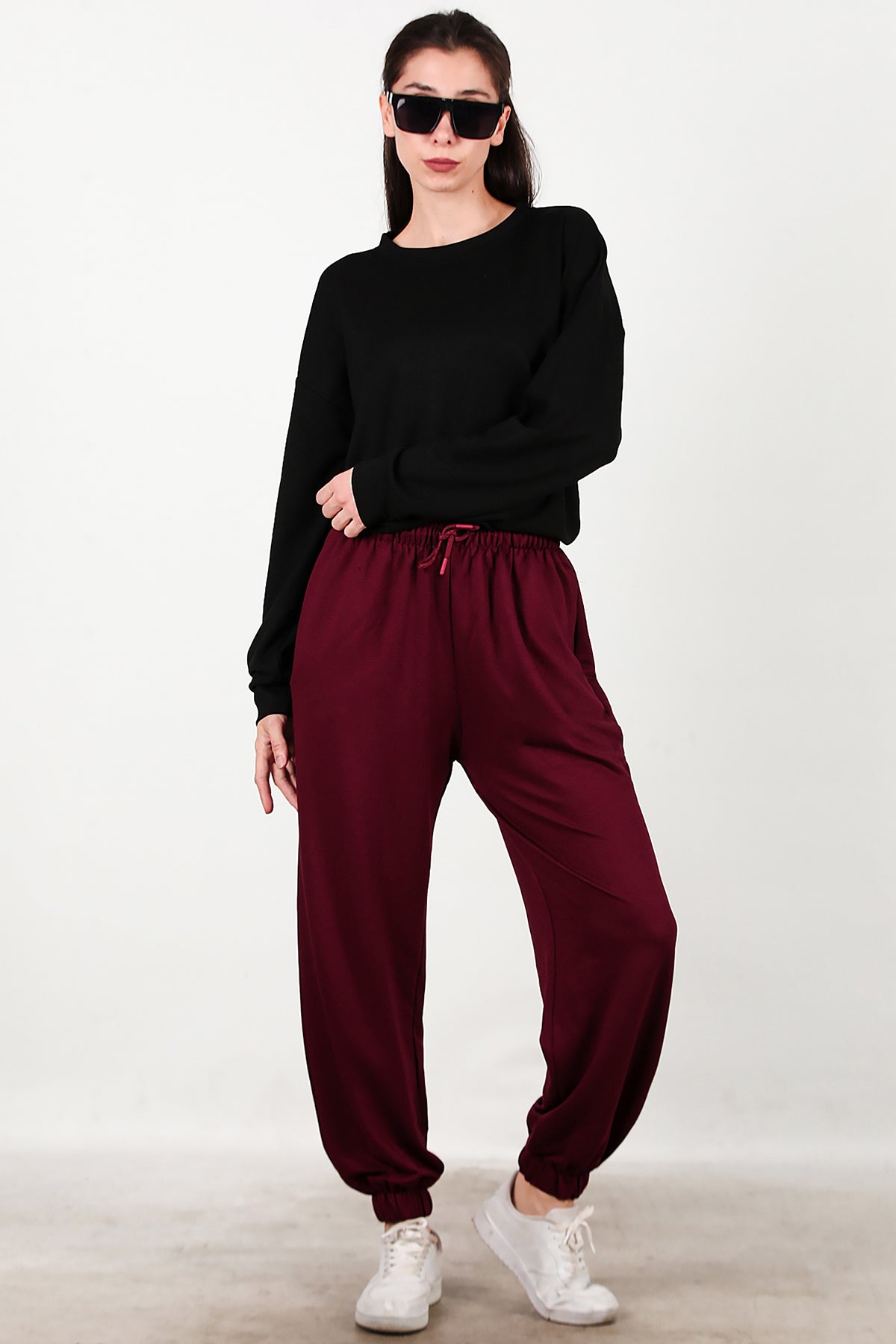 Kadın Paça Lastikli Oversize Eşofman Bordo