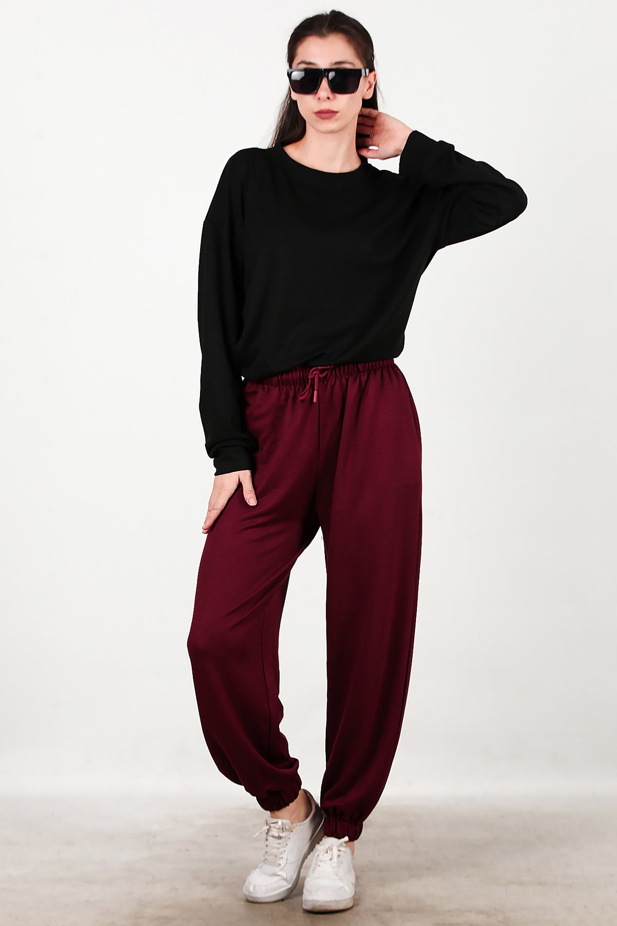 Kadın Paça Lastikli Oversize Eşofman Bordo