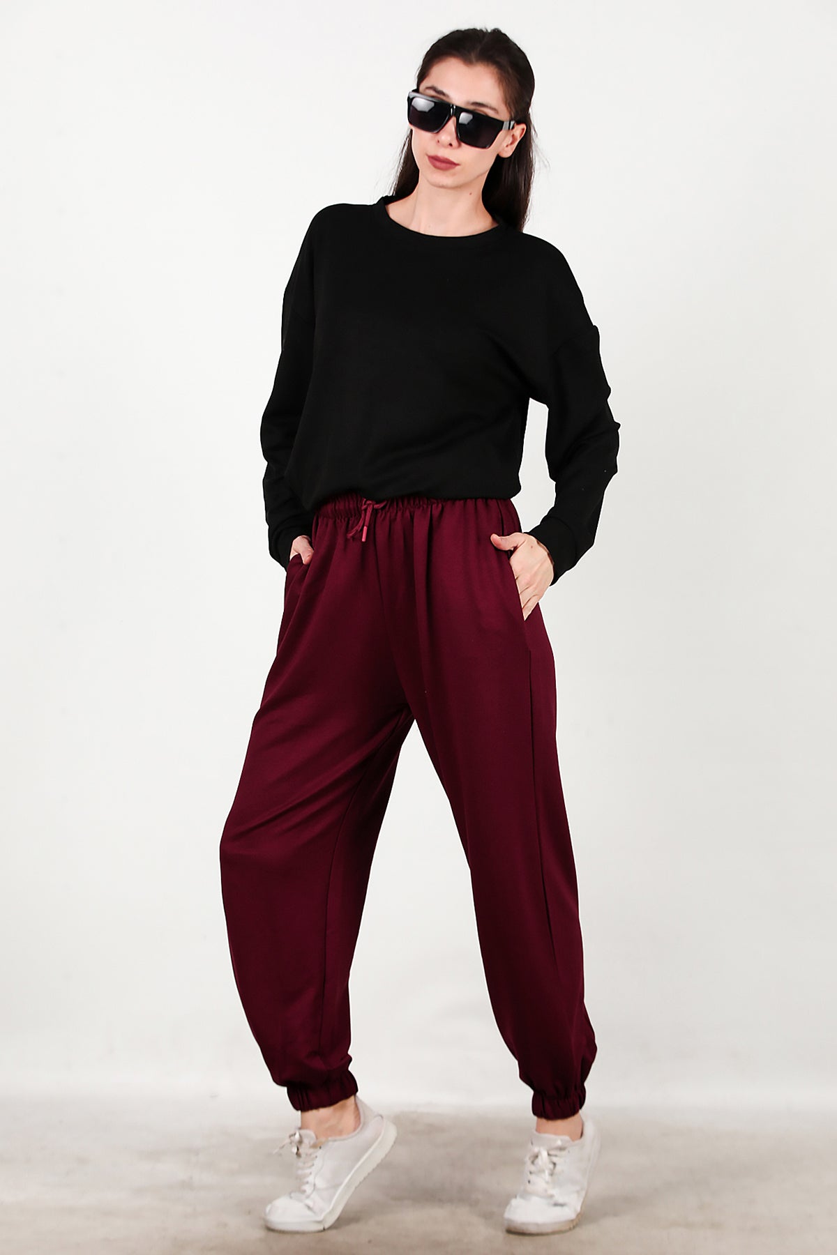 Kadın Paça Lastikli Oversize Eşofman Bordo