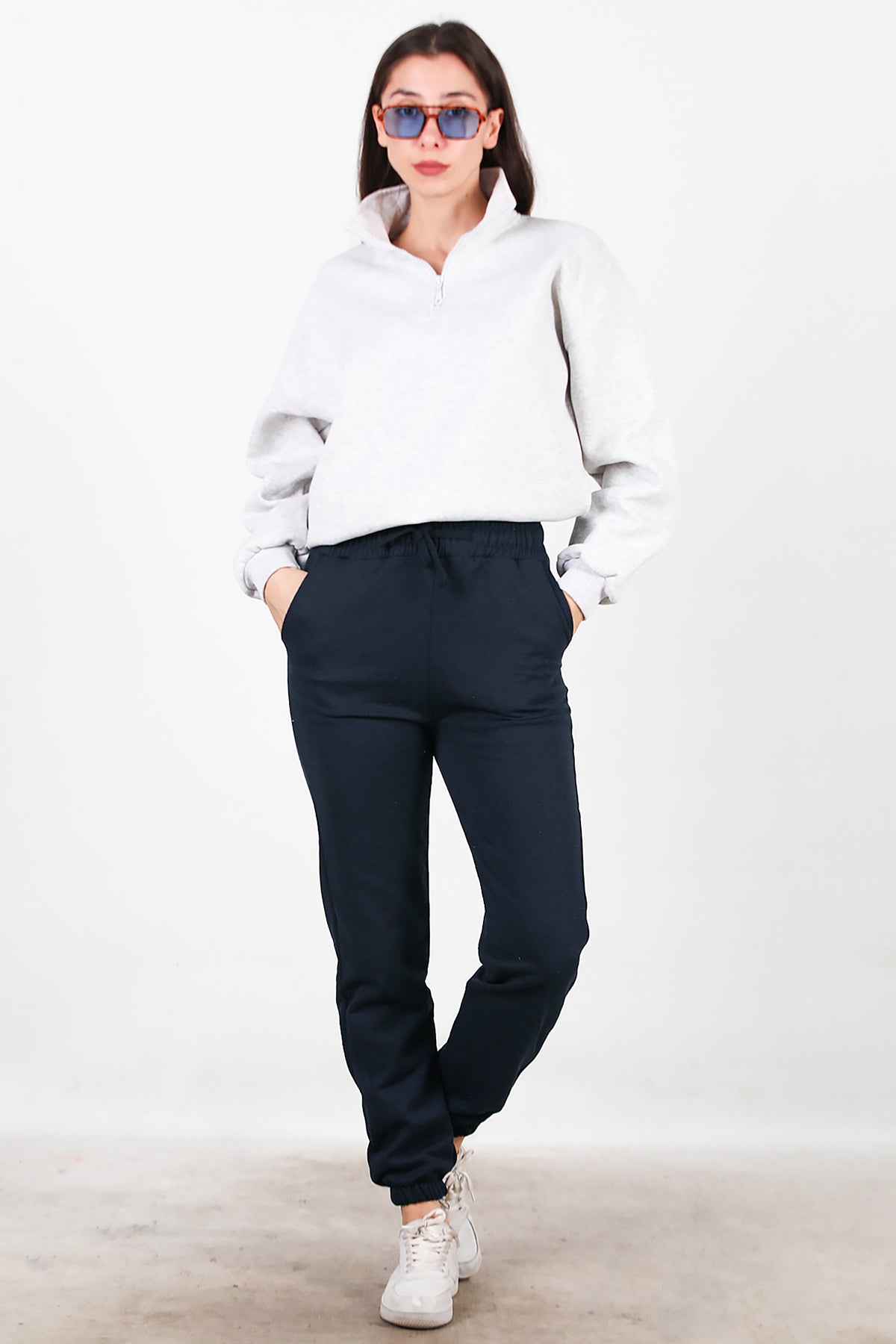 Kadın Bel Paça Lastikli Üç İplik Eşofman Lacivert