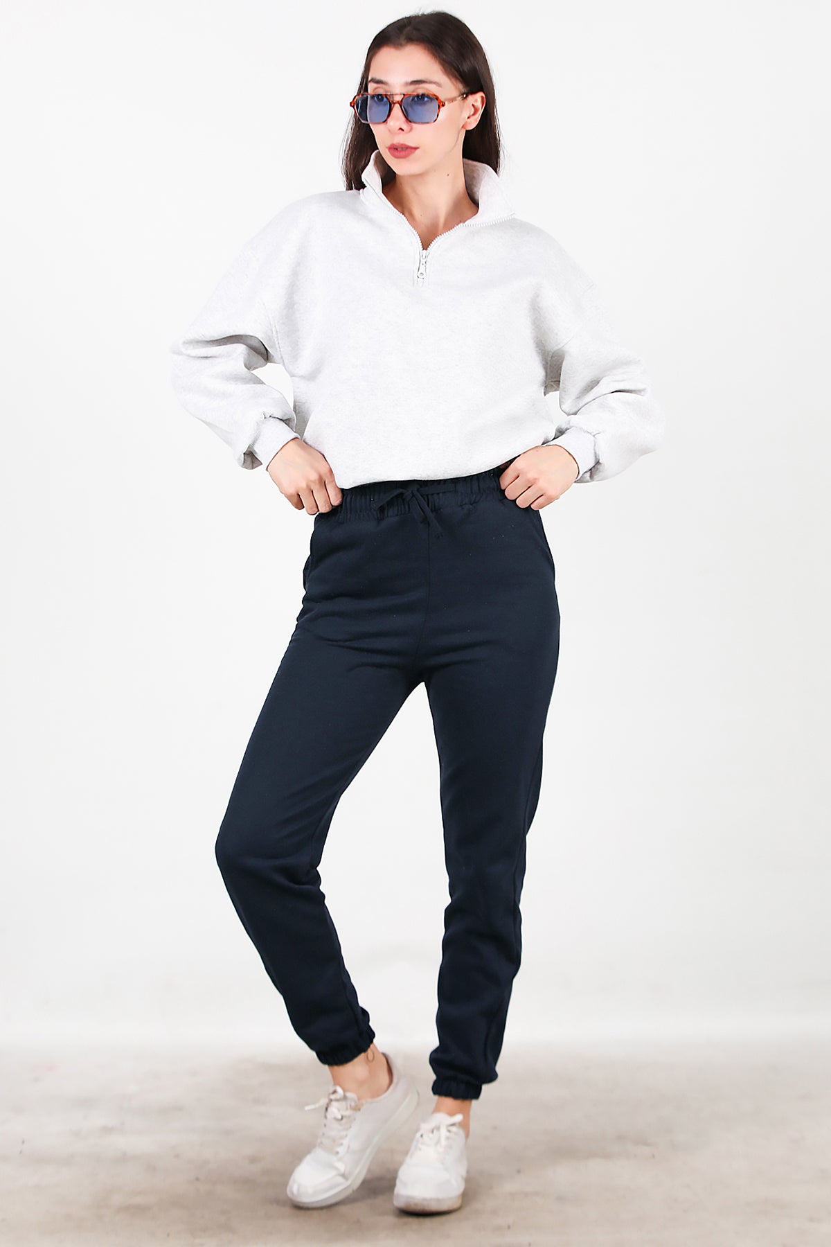 Kadın Bel Paça Lastikli Üç İplik Eşofman Lacivert