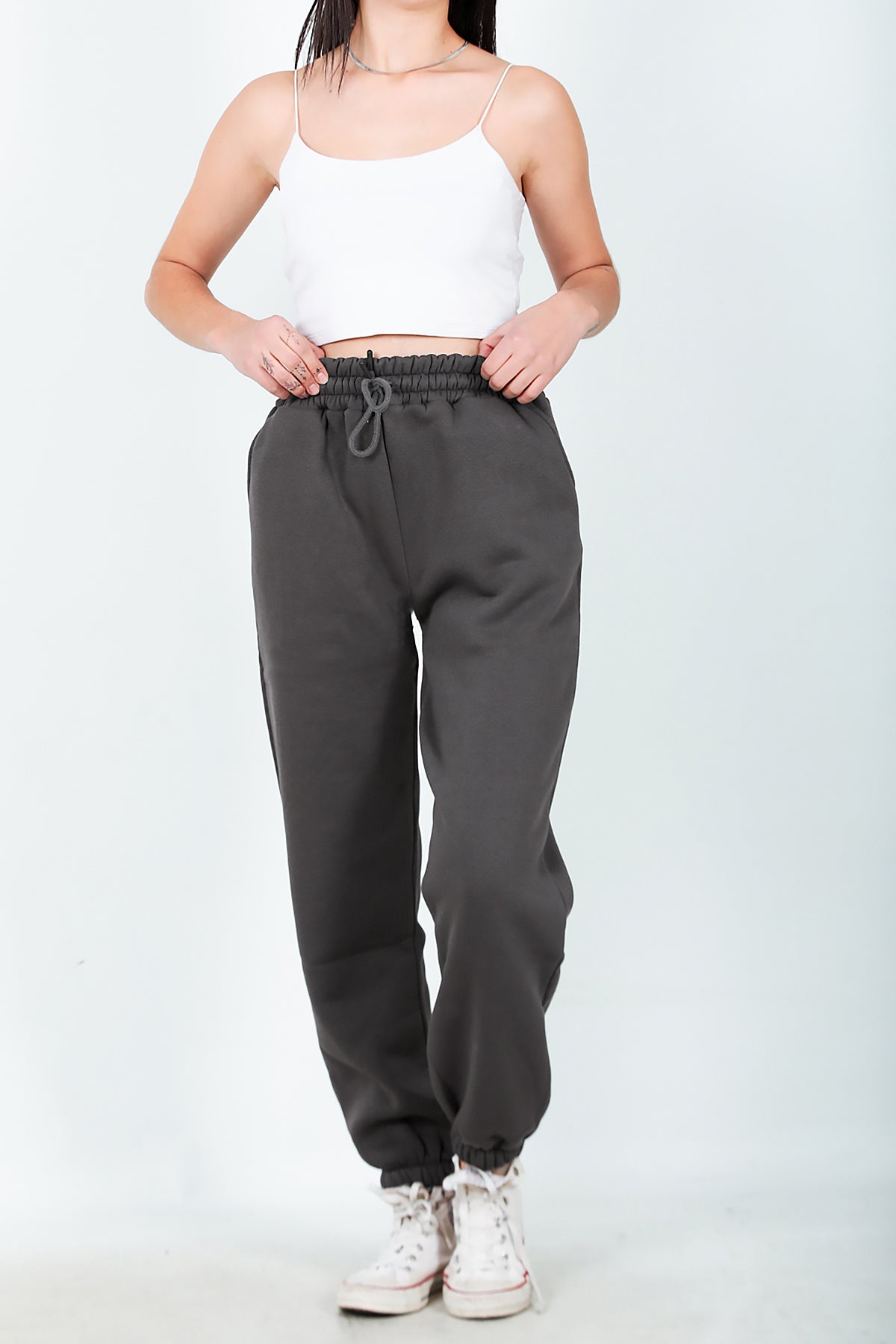 Kadın Paça Lastikli İçi Şardonlu Eşofman Altı Antrasit