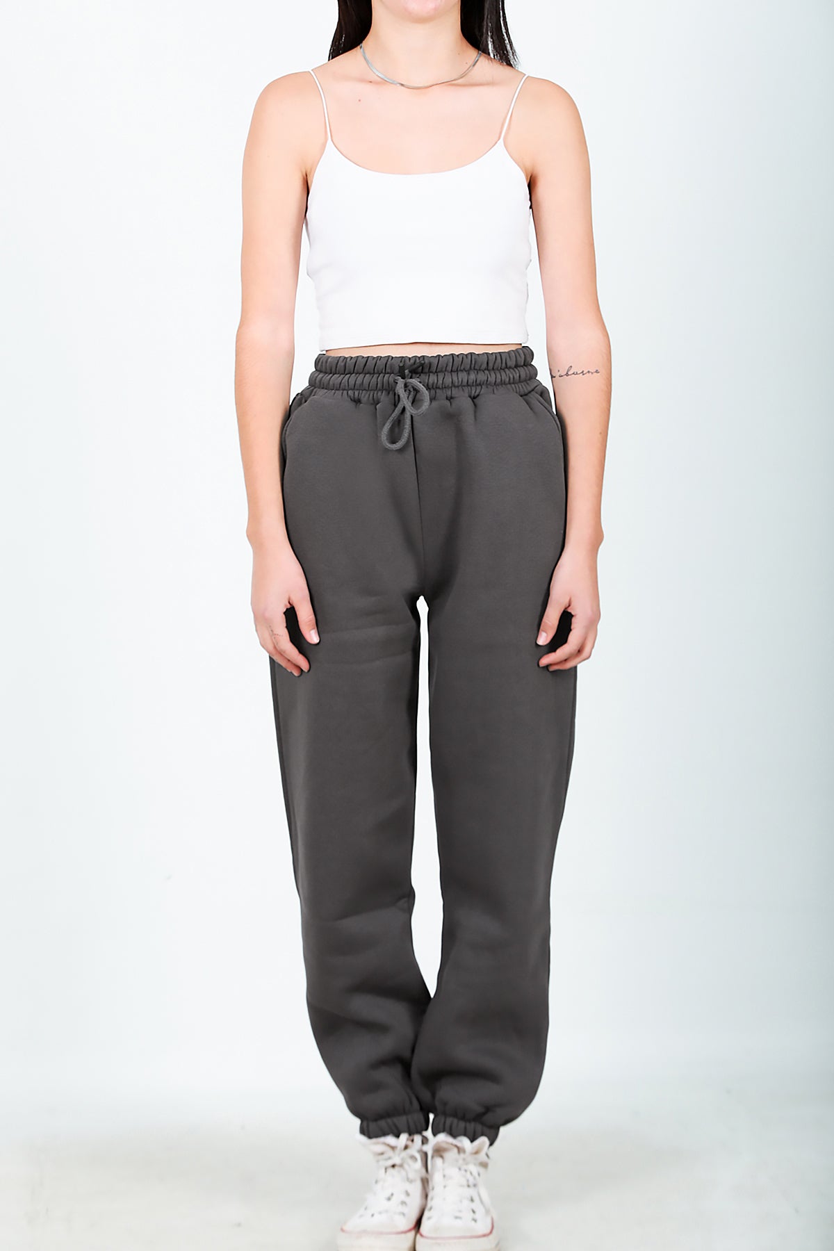 Kadın Paça Lastikli İçi Şardonlu Eşofman Altı Antrasit