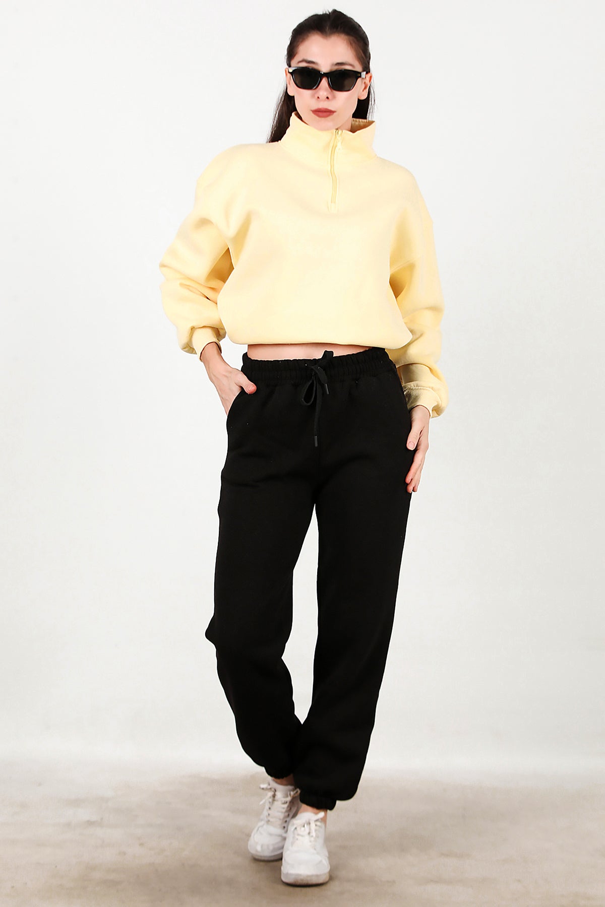 Kadın Paça Lastikli İçi Şardonlu Eşofman Altı Siyah