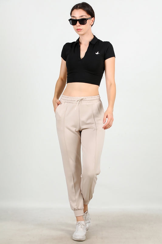 Kadın Paça Manşet Çimalı Eşofman Taş