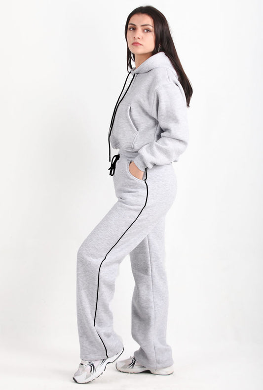 Relaxra Kadın Yan Şeritli 3iplik Pol Paça Eşofman Açık Gri