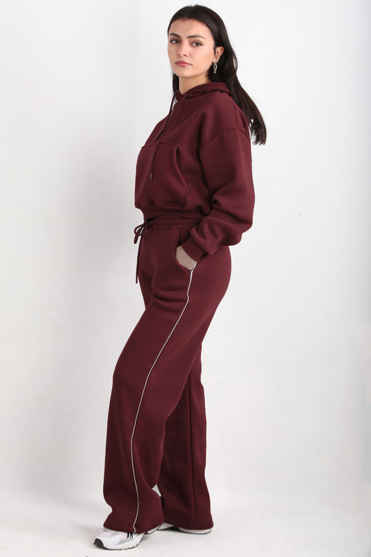 Relaxra Kadın Yan Şeritli 3iplik Pol Paça Eşofman Bordo