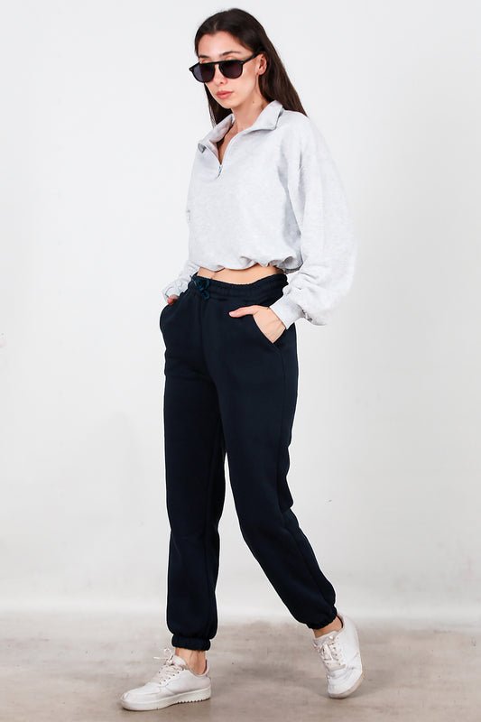 Kadın Bel Paça Lastikli Üç İplik Eşofman Lacivert