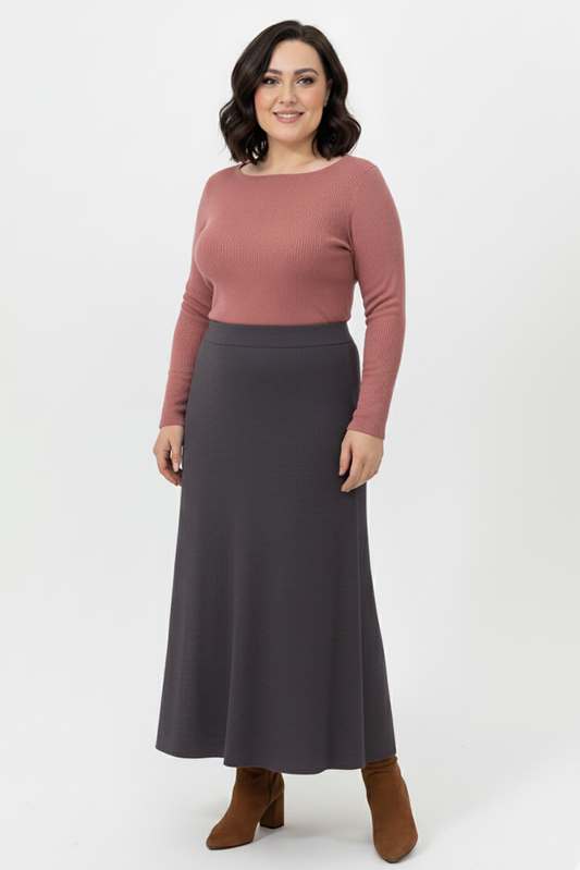 Büyük Beden Uzun Çan Etek Mor