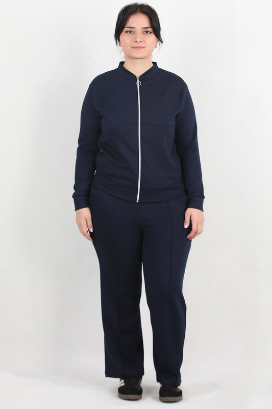 Sculpt Büyük Beden Fermuarlı Ön Dikiş Detay İkili Takım Lacivert