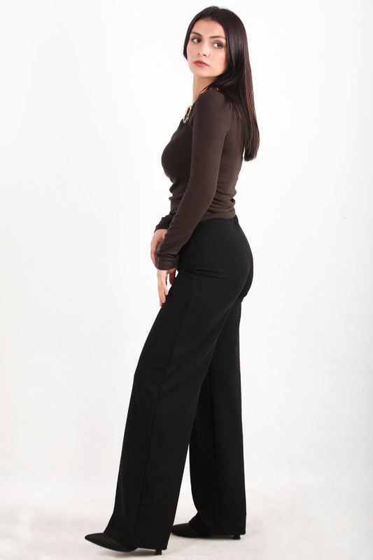 Noircrepe Kadın Yüksek Bel Krep Pantolon Siyah