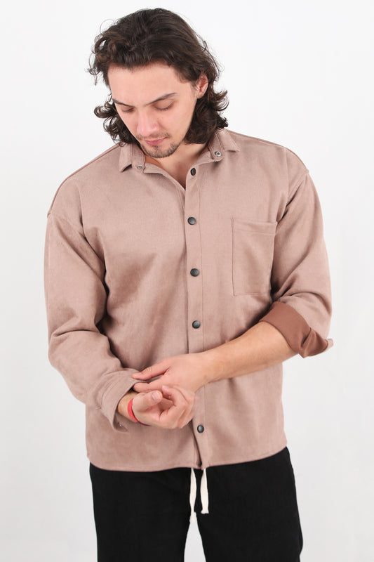 Rivet Erkek Çıtçıt Düğmeli Süet Gömlek Bej