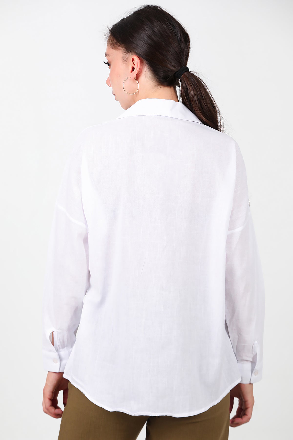 Kadın İki Cepli Oversize Gömlek Beyaz