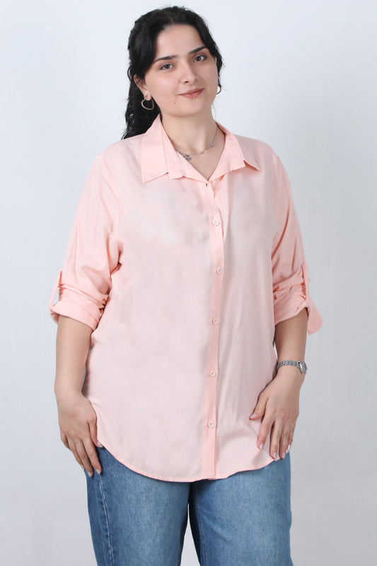Serene Büyük Beden Kol Katlamalı Gömlek Pudra