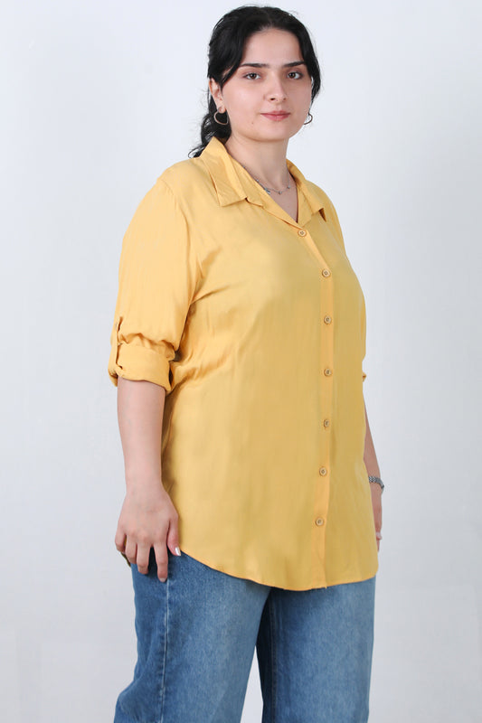 Serene Büyük Beden Kol Katlamalı Gömlek Sarı