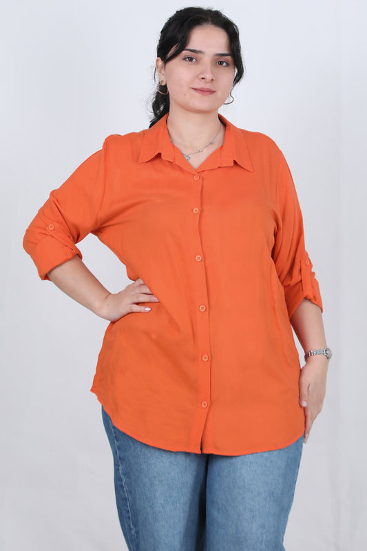 Serene Büyük Beden Kol Katlamalı Gömlek Turuncu