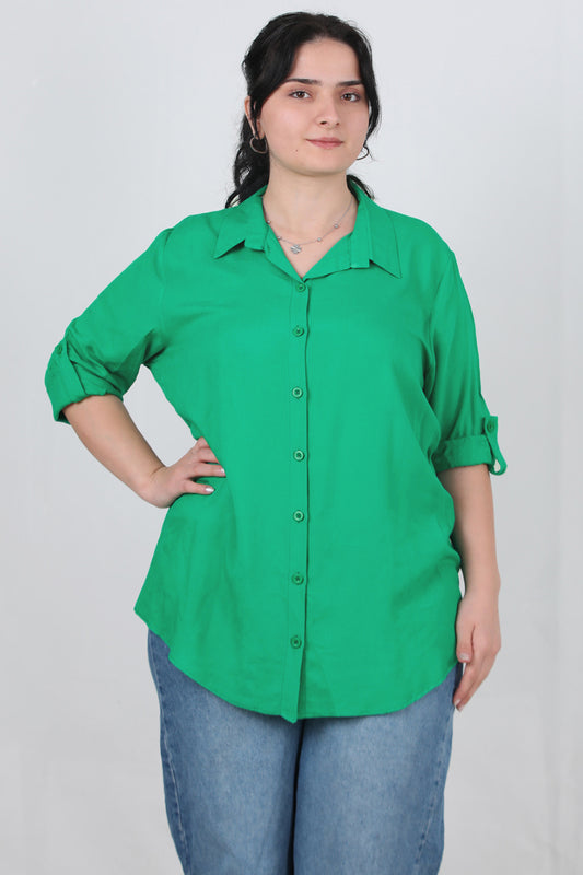 Serene Büyük Beden Kol Katlamalı Gömlek Yeşil