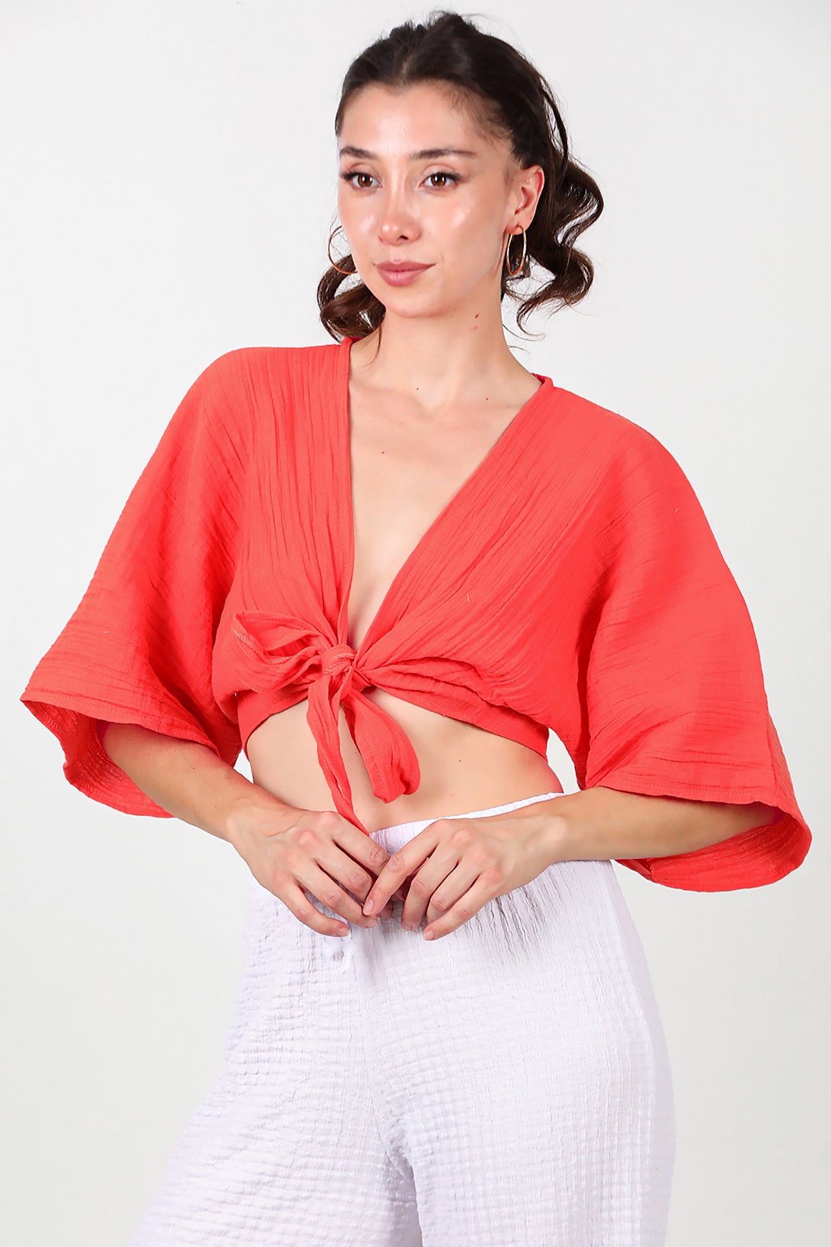 Kadın Ön Bağlama Kimono Nar
