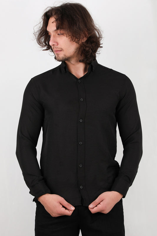 Airoshirt Erkek Ayrobin Uzun Kol Gömlek Siyah
