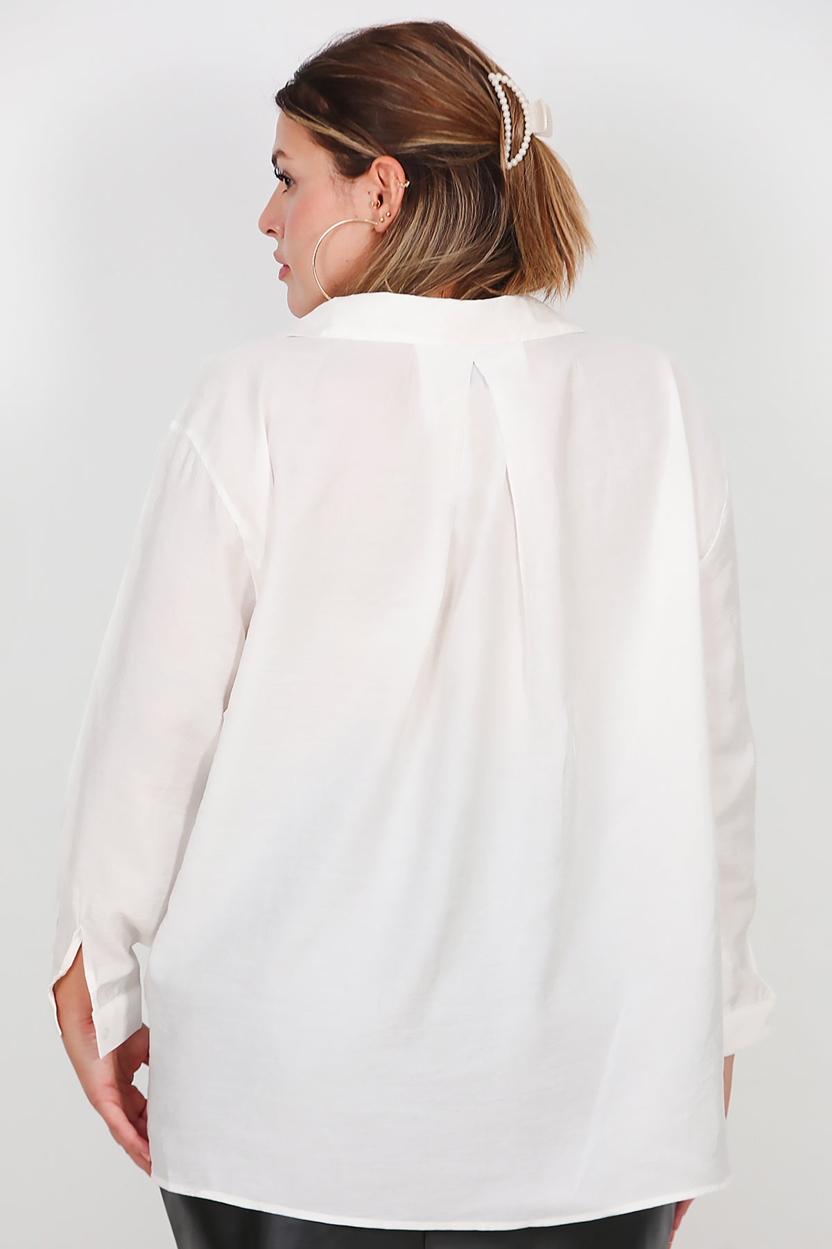 Büyük Beden Oversize Gömlek Ekru