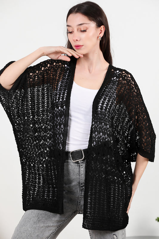 Kadın Ajurlu Hırka Siyah