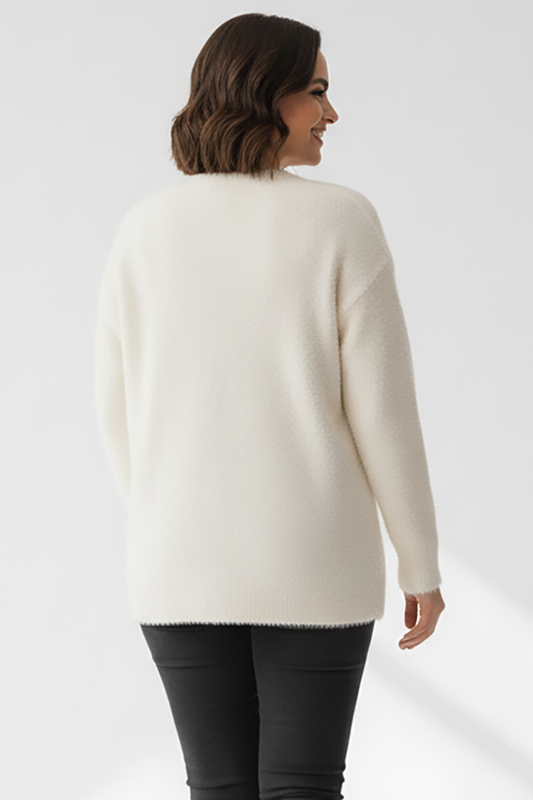 Büyük Beden Sakallı Hırka Ekru