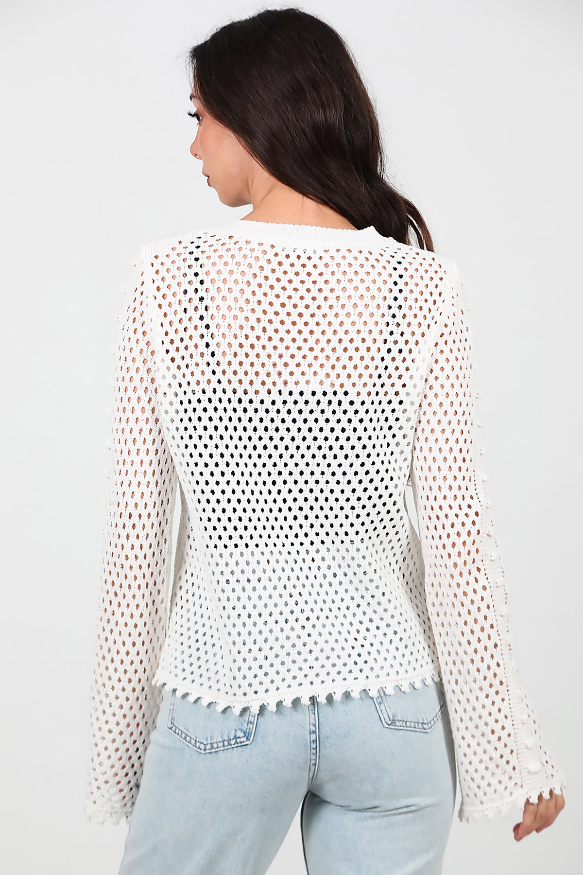 Kadın Kalp Nakışlı Hırka Ekru