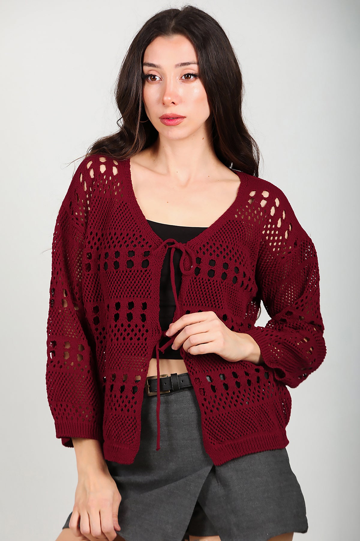 Kadın Önü Bağlamalı Hırka Bordo