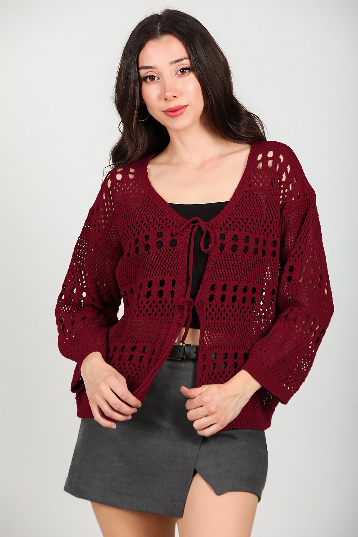 Kadın Önü Bağlamalı Hırka Bordo