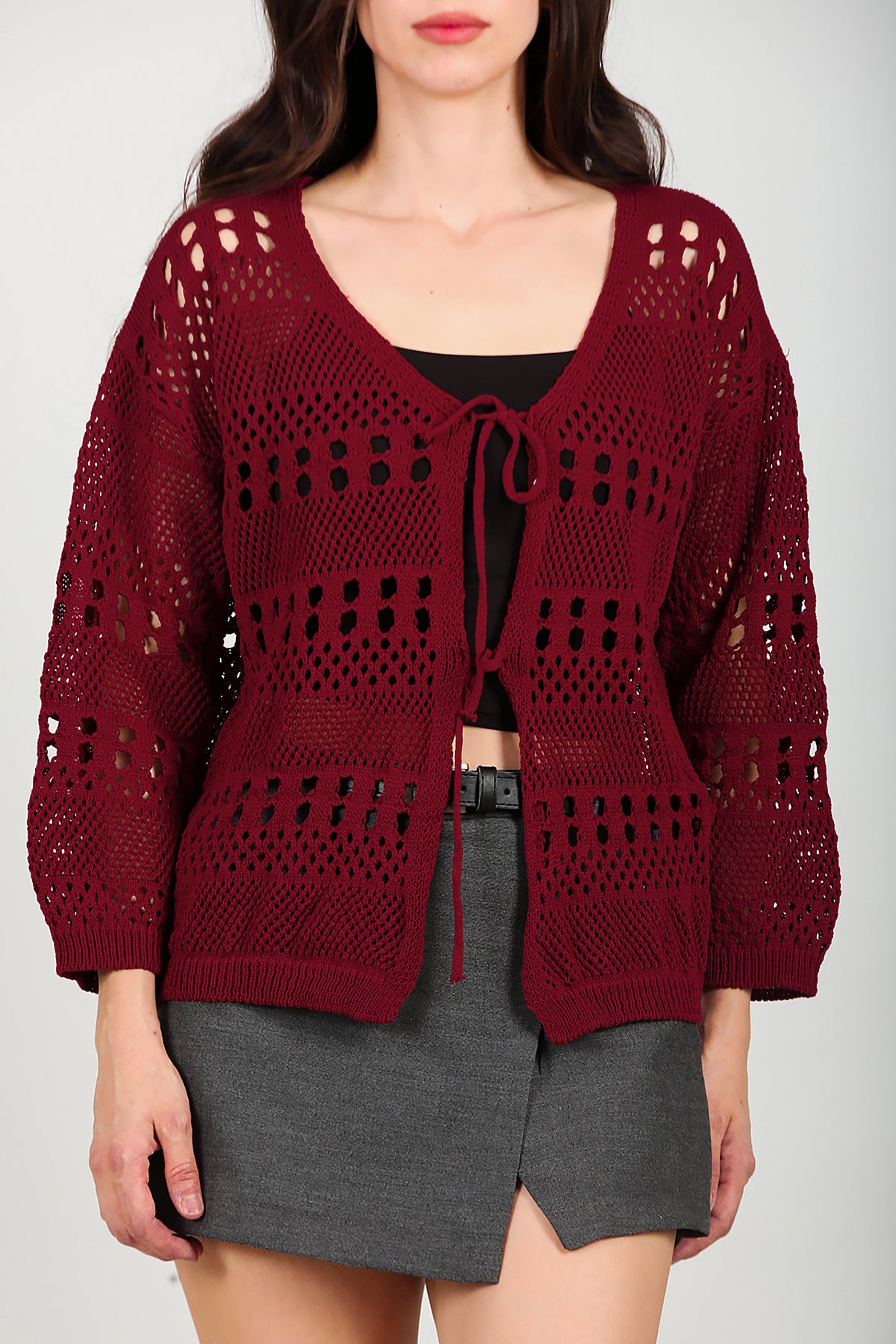 Kadın Önü Bağlamalı Hırka Bordo